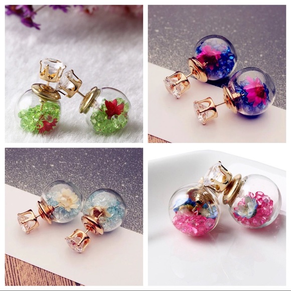 Ella Fleur Jewelry - Crystal Ball Flower Confetti Reversible Earrings
